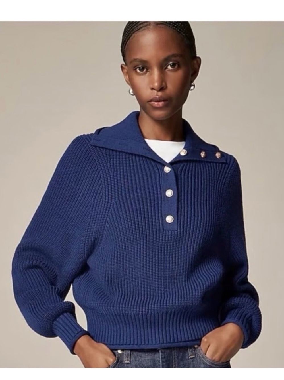 J. Ceww Blue Ribbed Button-Front Women's Sweater
